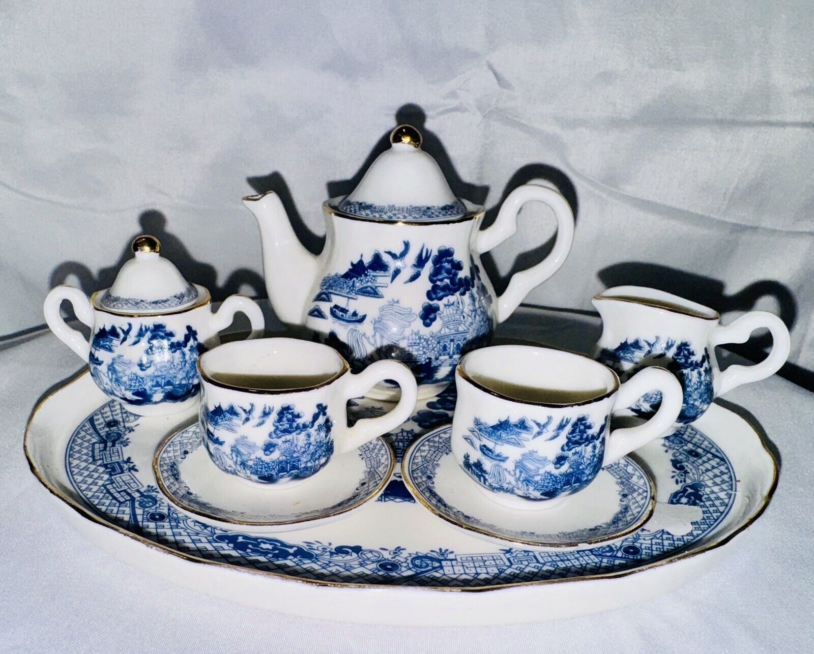 Regal Bone China Miniature Tea Set - 8 Pieces Traditional Blue and White Style