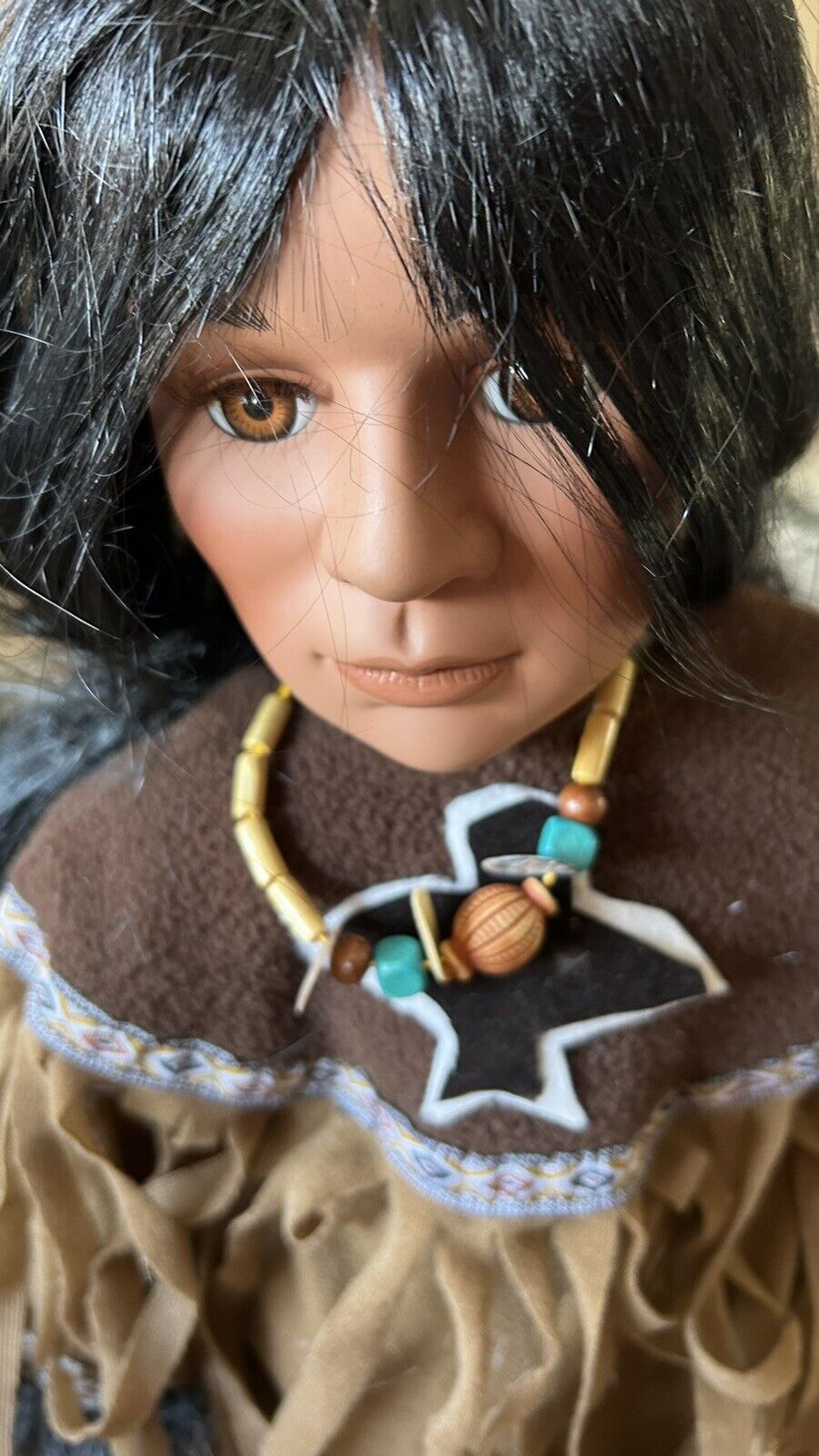 Porcelain DOLL, Native American Male. limited Edition with stand. 25“ Tall.