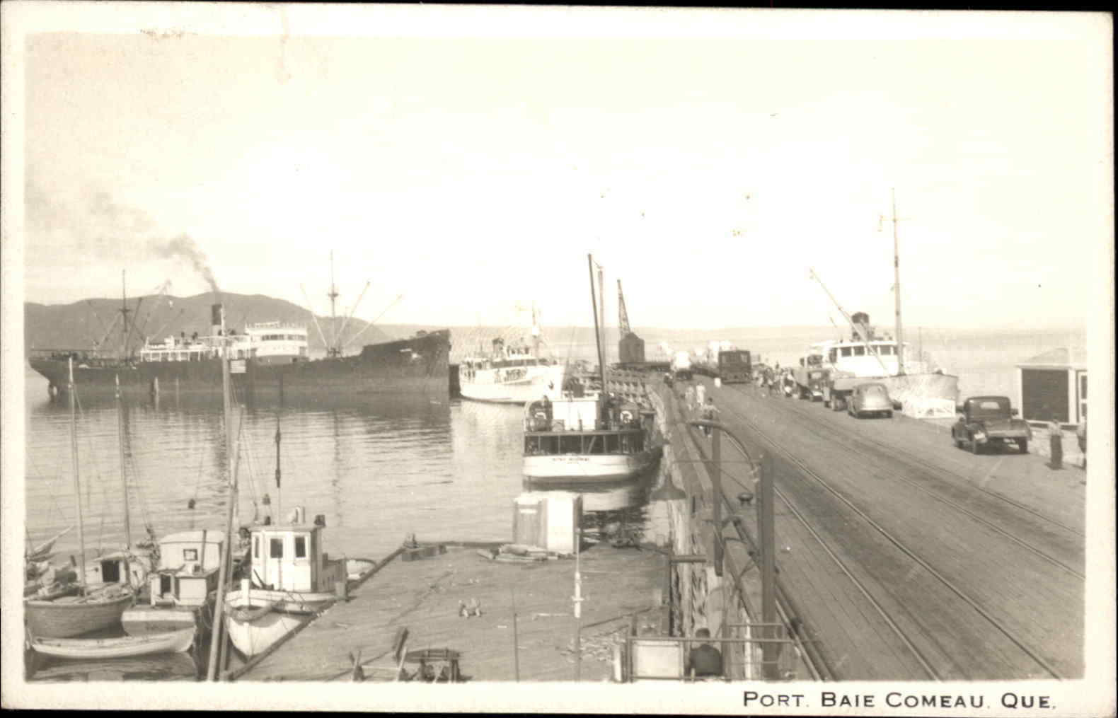 Port Baie Comeau Quebec Pier & Ship 1940s Real Photo Postcard
