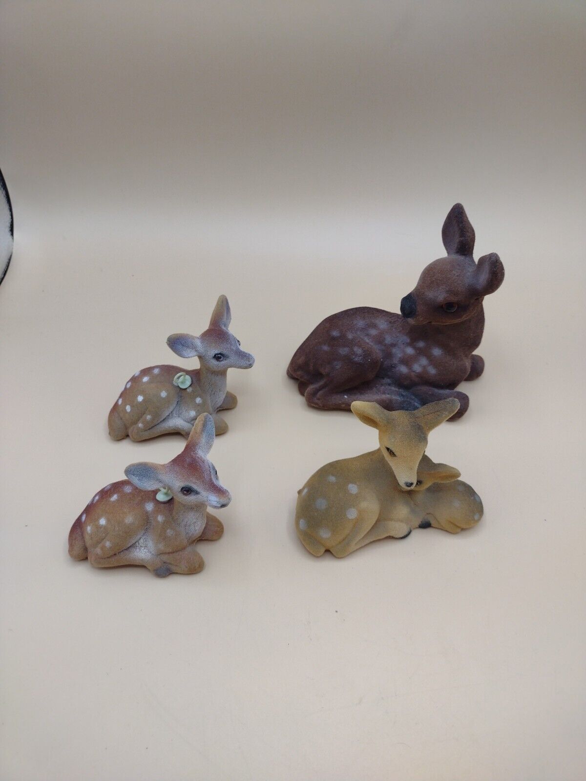 Lot of 5 Vintage Flocked Spotted Deer + Fawn Figurines Japan Grandma Core