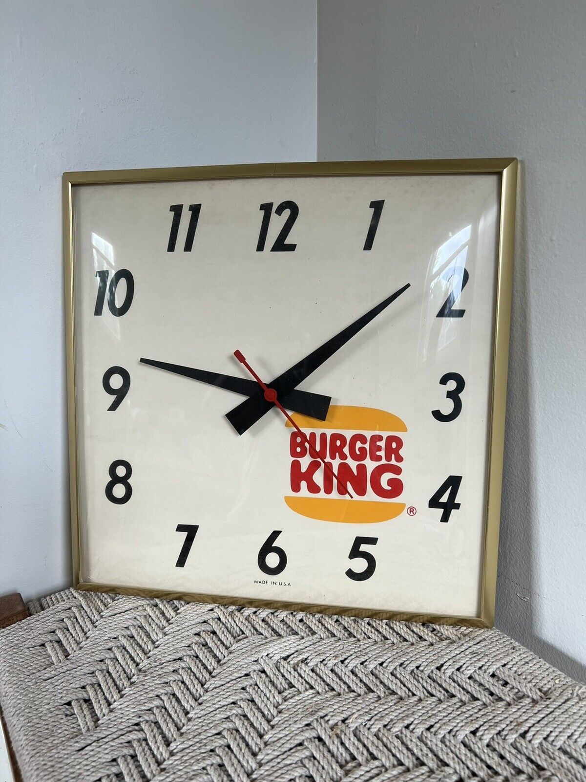 🍊Vintage 1970s-80s Burger King Glass Front Clock Sign | Advertisement WORKING