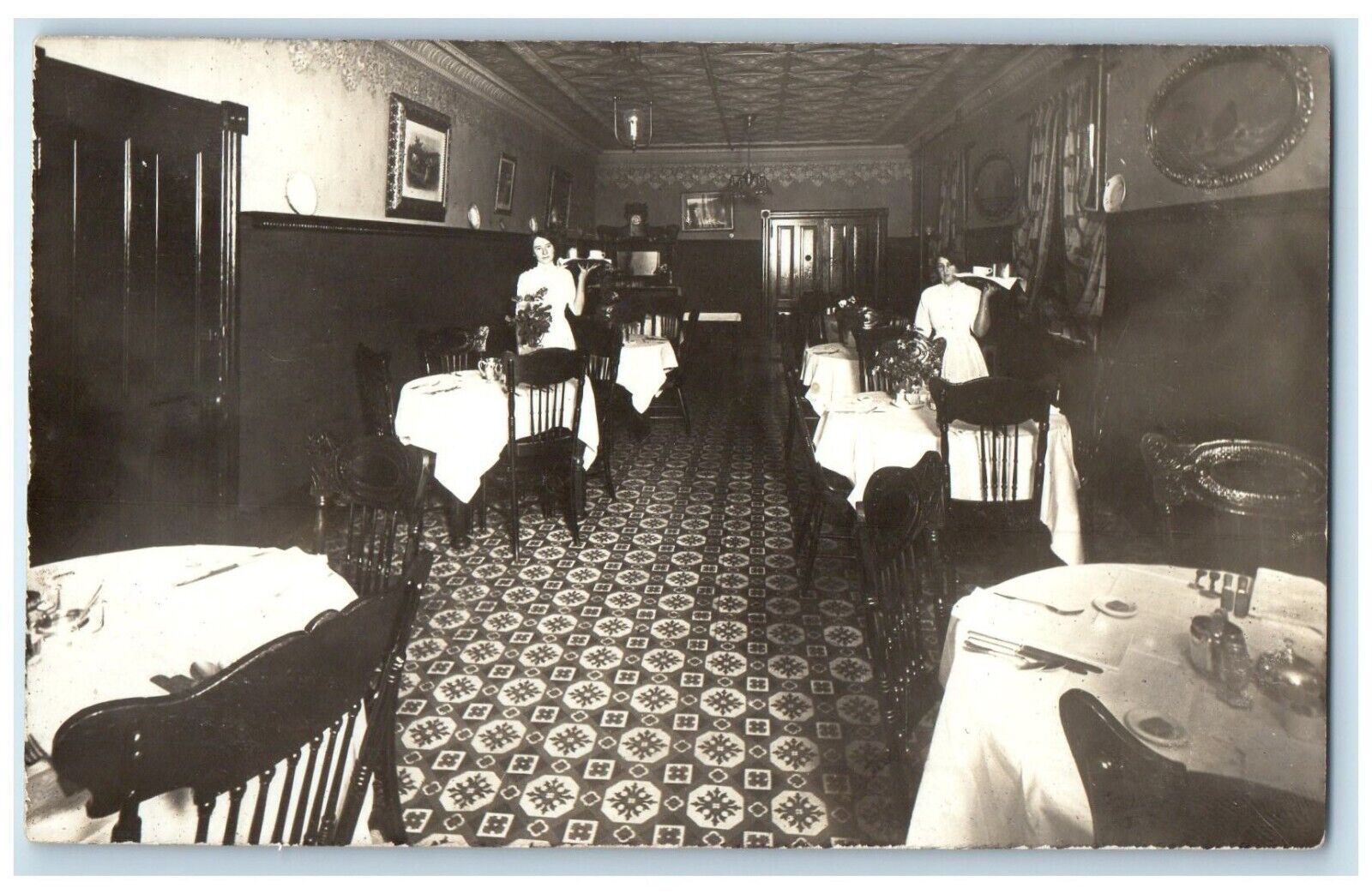 c1910's Waitresses Restaurant Interior Dining Room RPPC Photo Vintage Postcard