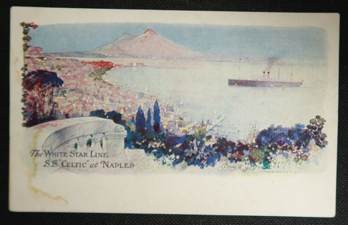 SS Celtic at Naples The White Star Line Postcard Steamship Illustrated Scene