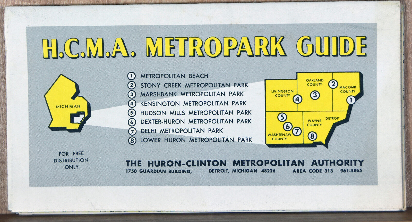 1967 Pamphlet Folded Map HCMA Metropark Guide Detroit Michigan Huron Clinton
