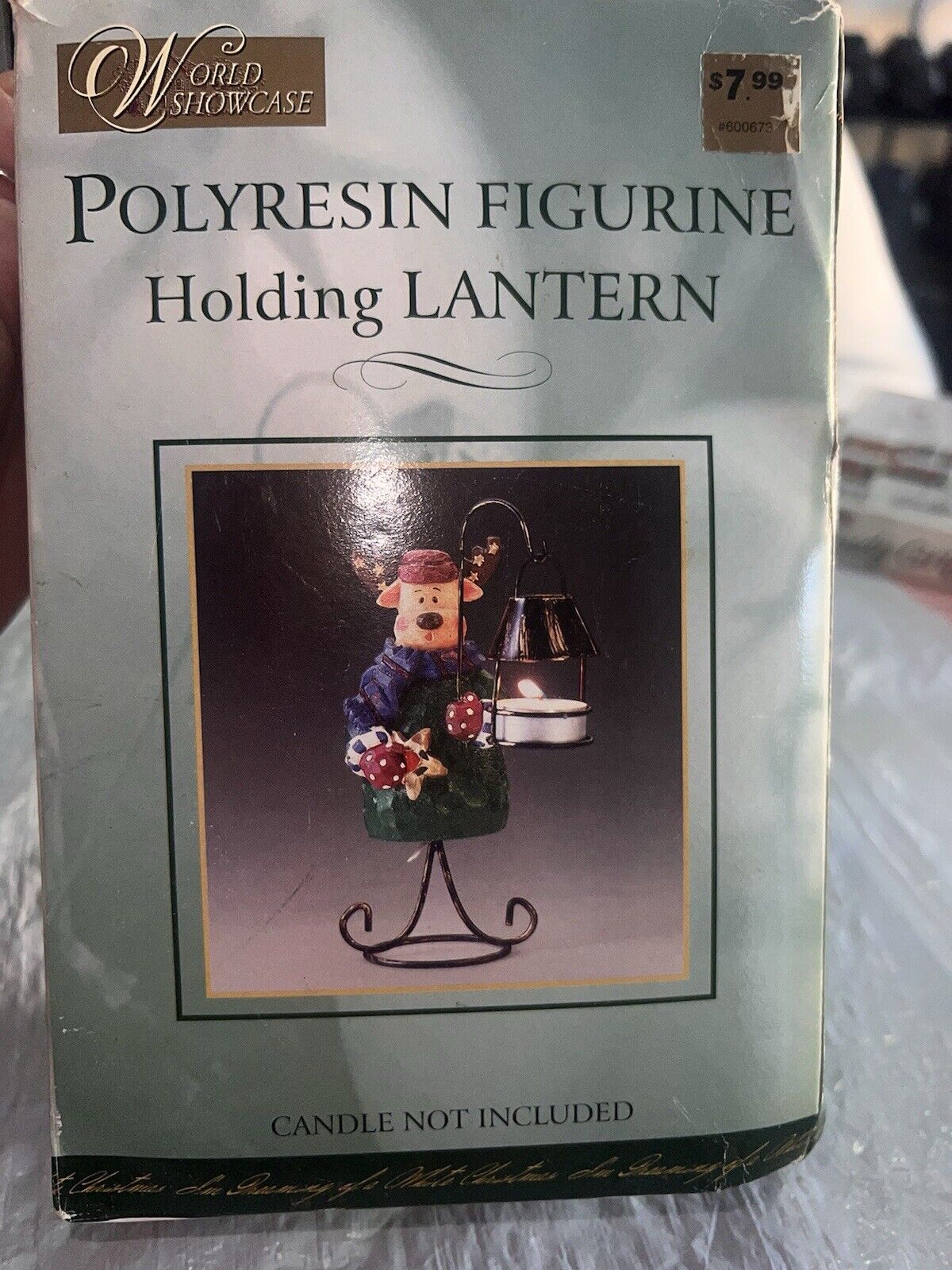 Poly Resin figurine Holding Lantern Vintage With Box 