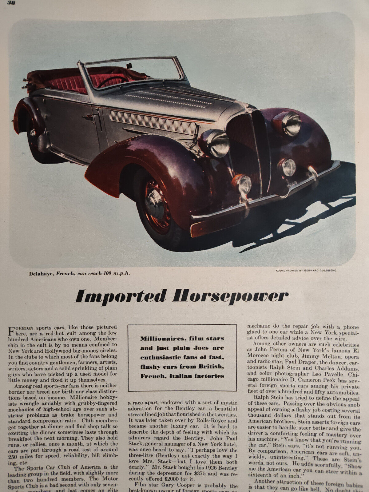 1948 Original Esquire Art Vintage European Automobiles Cars Photos Article