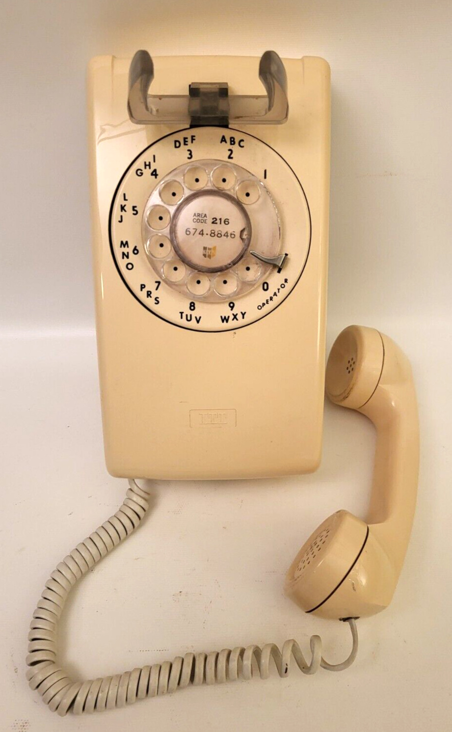 1980's Vintage ITT Cream / Tan Rotary Corded Wall Telephone Phone - VGC Works