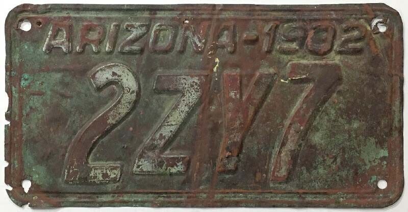 Arizona 1932 Copper License Plate 2ZY7 Maricopa County MDV Clear