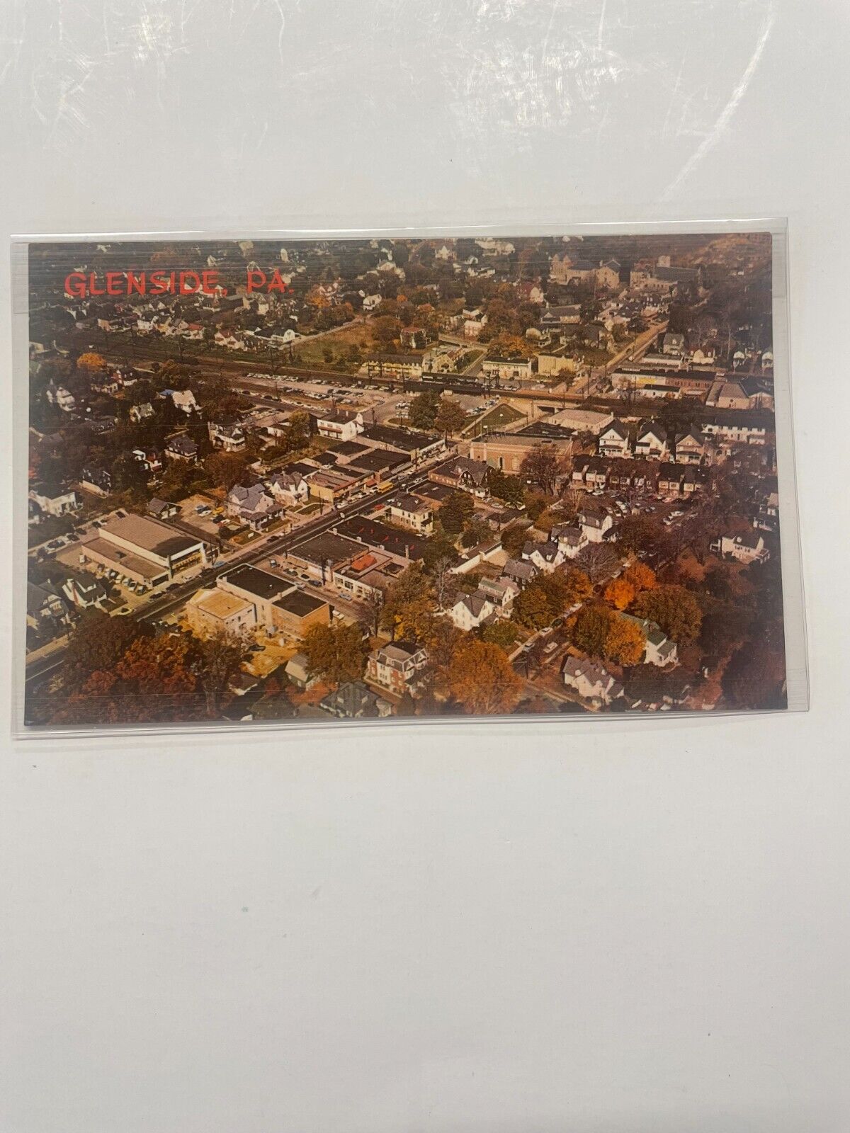 1960's vintage postcard of Glenside PA Arial View