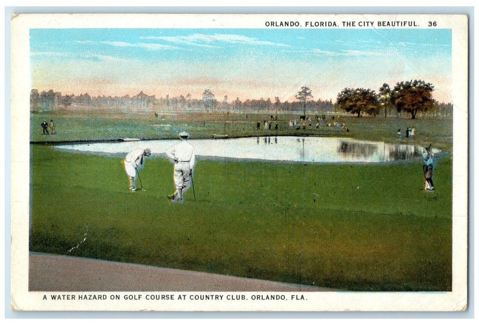 1933 Water Hazard On Gulf Course At Country Club Orlando Florida FL Postcard