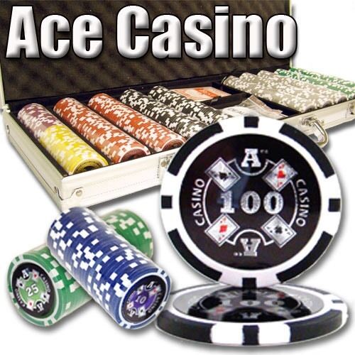 500 Ct Ace Casino 14 Gram Poker Chips, Dice, 2 Card Decks, Dealer Button