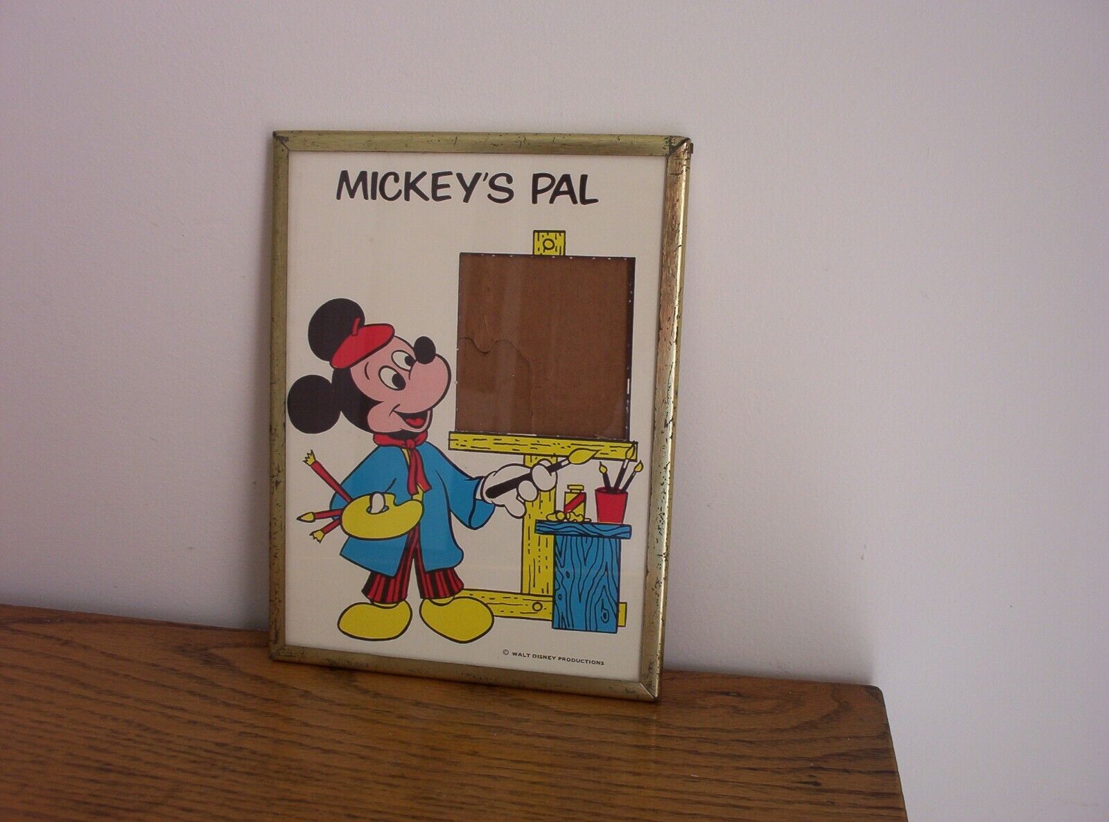 Vintage Disney Mickey\'s Pal Picture Frame M Mouse Brytone Mechanical Mirror NY