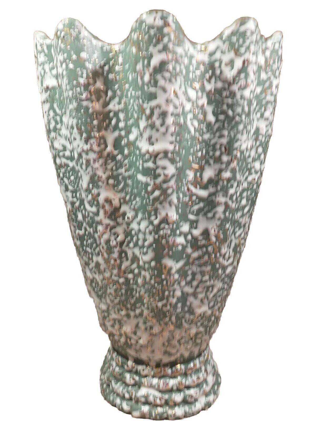Savoy 24K Gold & White Splatter Hand Crafted Textured Pottery Vase Vtg MCM Rare