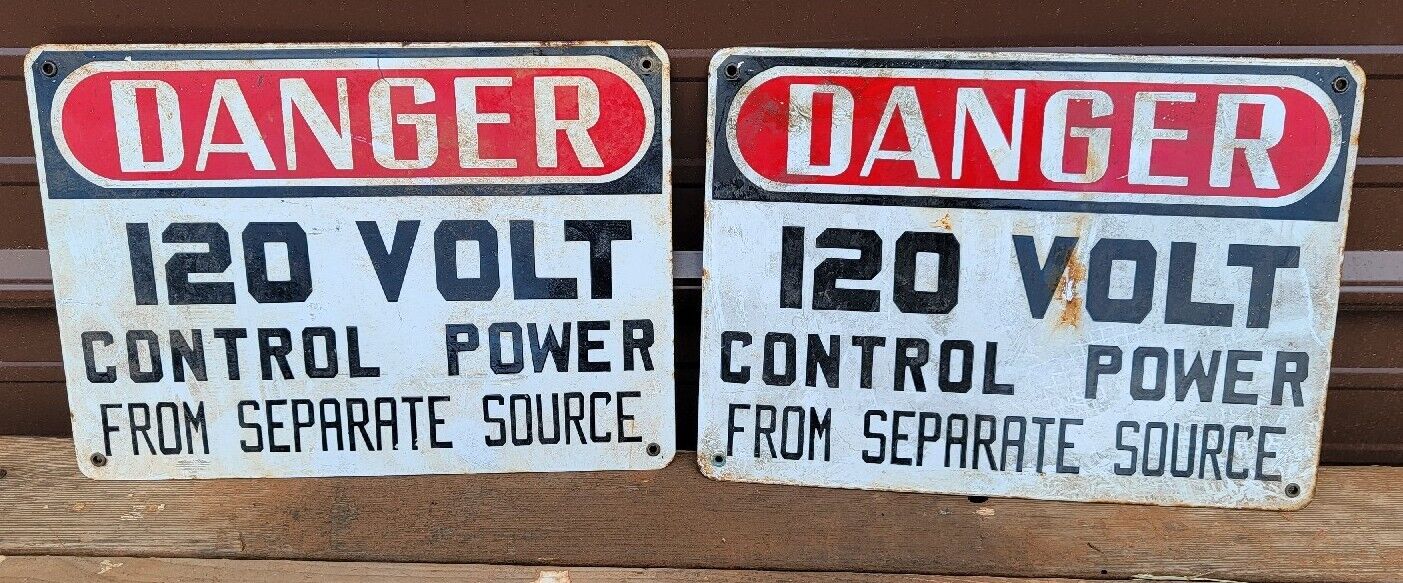 Set Of 2 Vintage Porcelain Danger 120 Volt Signs Vintage Advertising Original 