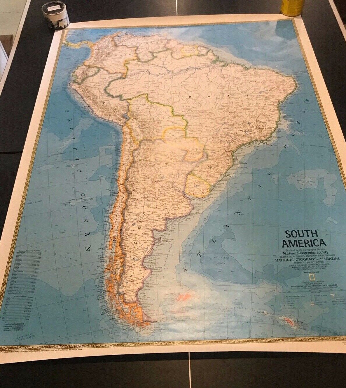 1983 National Geographic Large Wall Map of South America (46\