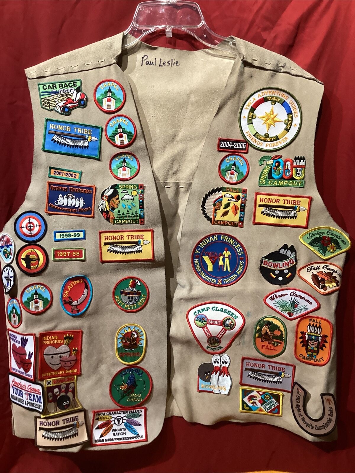 Vintage Indian Guides Suede Leather Vest with Patches YMCA