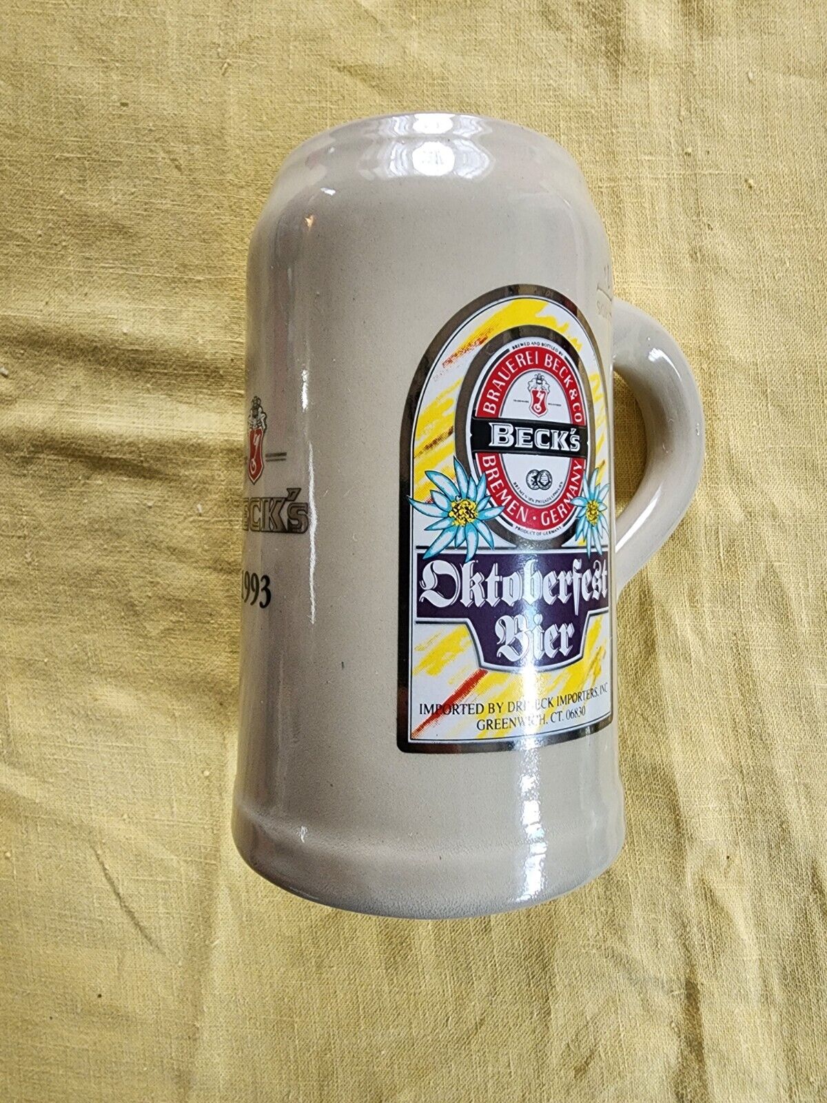Vintage 1993 Beck\'s Oktoberfest 1 Liter Mug Stein 7 1/2\