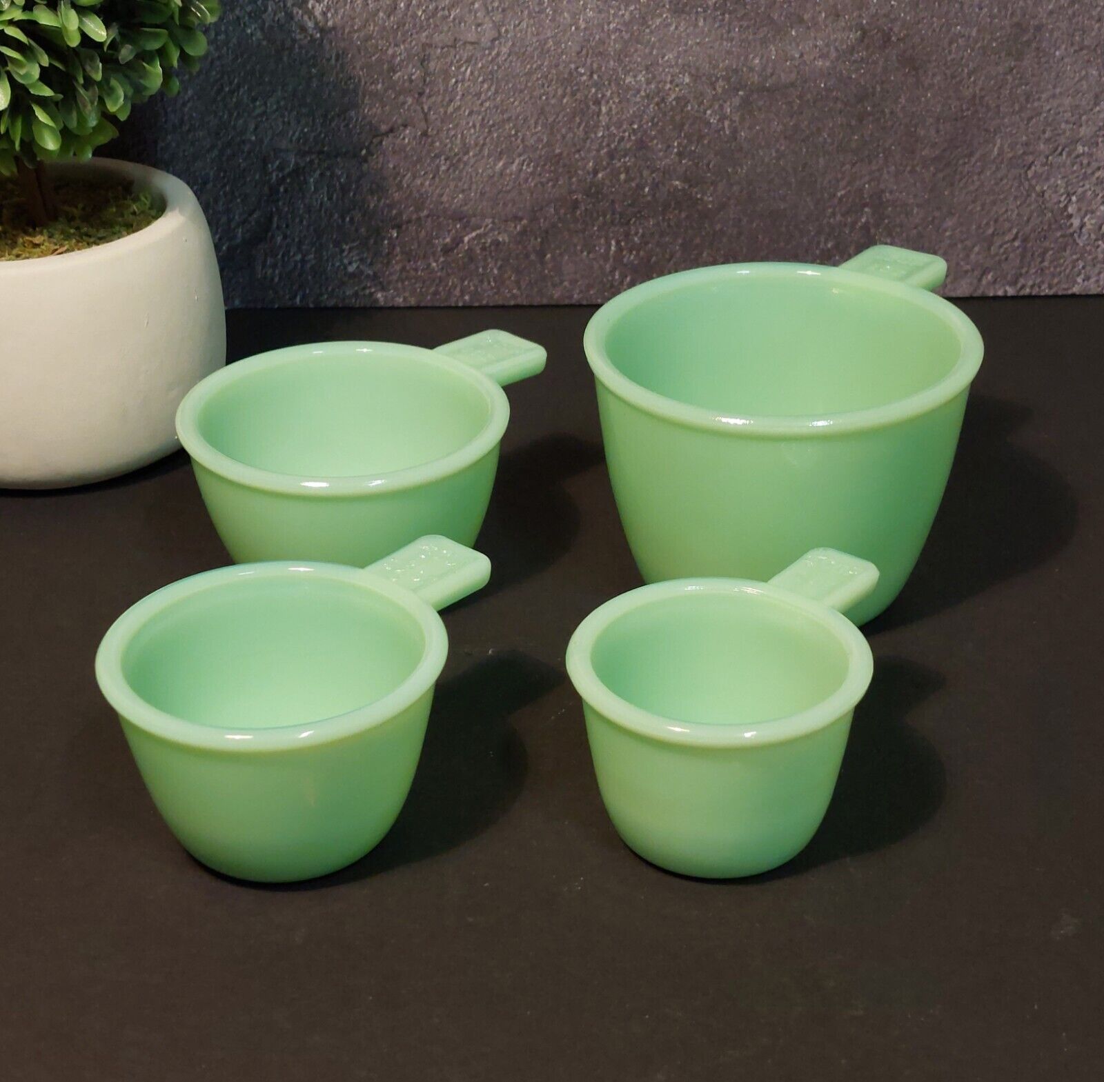 Green Jadeite Glass Depression Style Nesting Measuring Cups, Vintage, Bowl, Dish