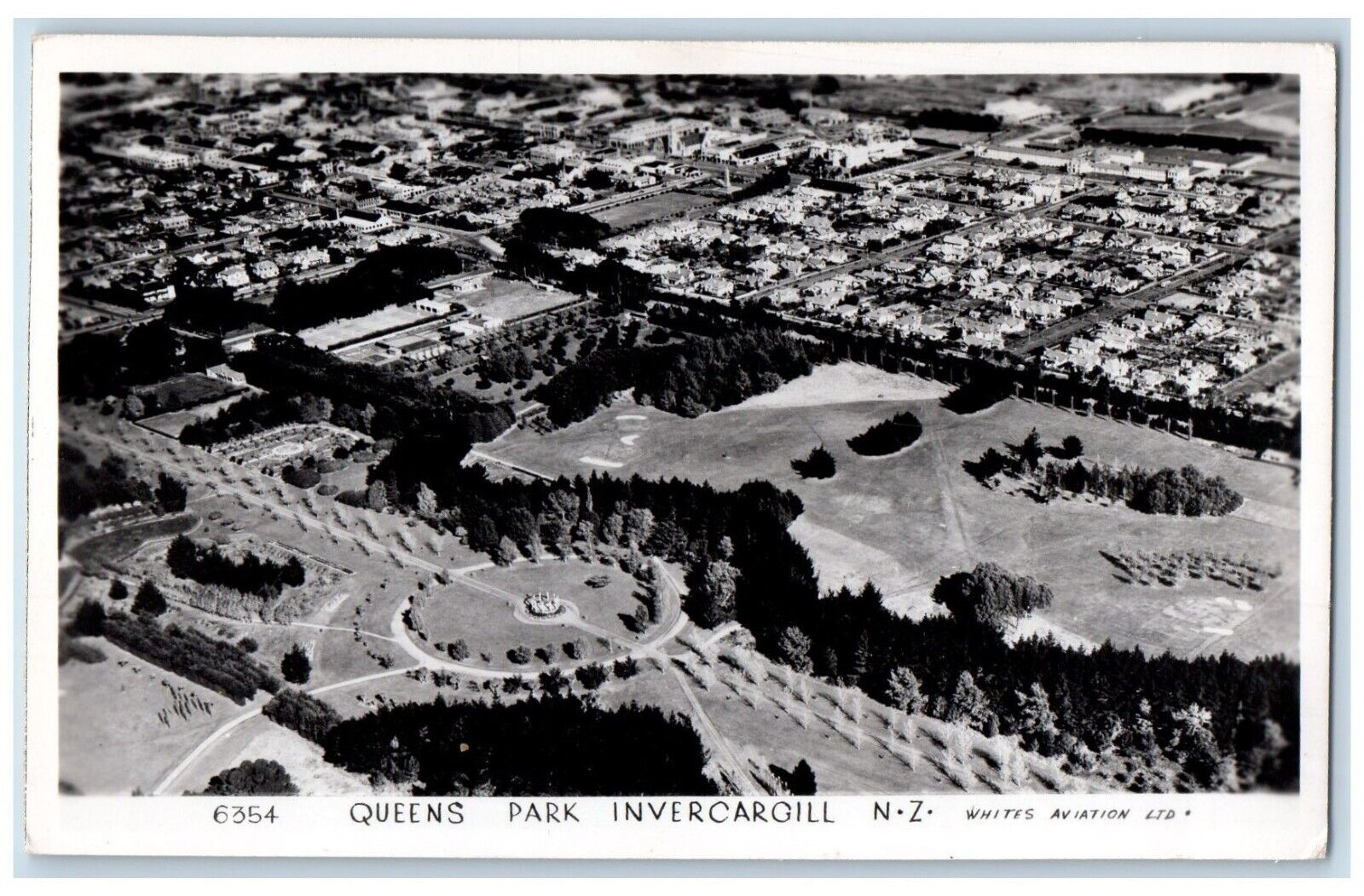c1950\'s Arial View Queens Park Invercargill New Zealand RPPC Photo Postcard