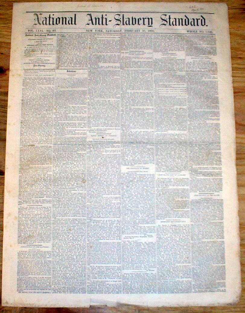 1866 National Anti-Slavery Standard newspaper SLAVE ABOLITION in RECONSTRUCTION