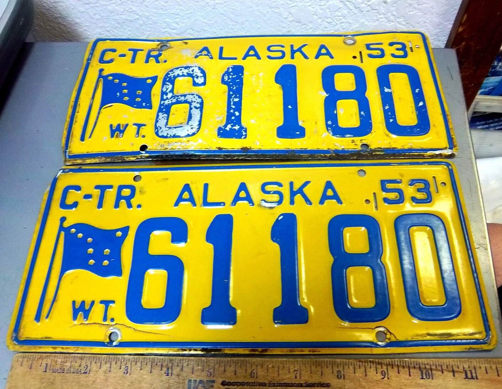 Alaska License Plate 1953 issue set of 2 plates, C-TR wt 61180, hard to find set