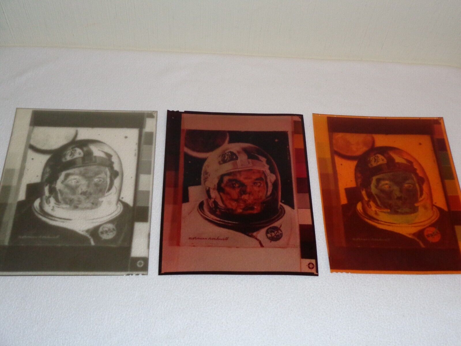Norman Rockwell Astronaut Spaceman Portrait Moon Image Photo Negative Set (3)