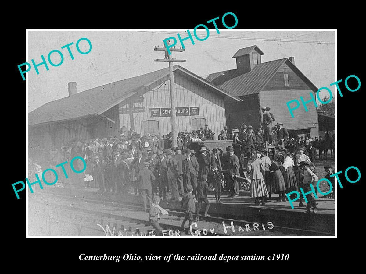 OLD 8x6 HISTORIC PHOTO OF CENTERBURG OHIO THE RAILROAD DEPOT STATION c1910