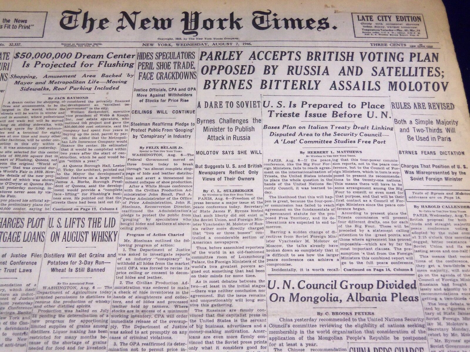 1946 AUGUST 7 NEW YORK TIMES - BYRNES BITTERLY ASSAILS MOLOTOV - NT 2347