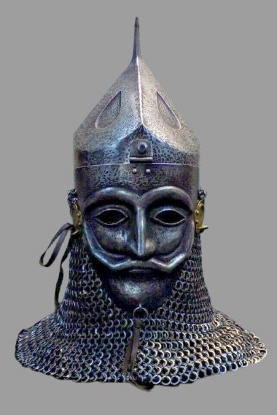 16GA Steel Medieval Norman masked Men Face Viking Helmet W Chainmail Hallween
