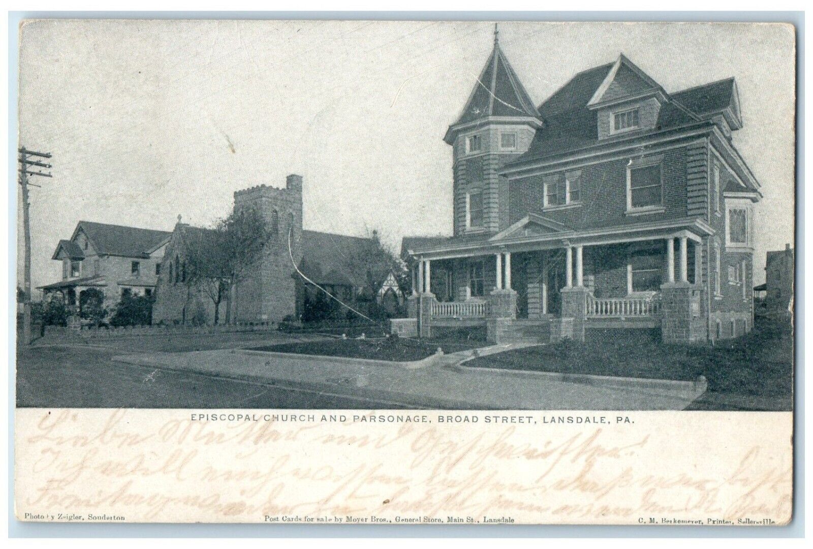 1908 Episcopal Church And Parsonage Broad Street Lansdale Pennsylvania Postcard
