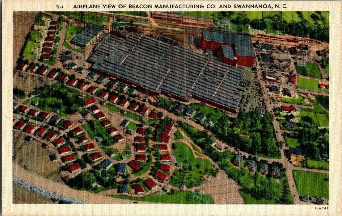 1940'S. AIRPLANE VIEW OF BEACON MANUFACTURING CO. SWANNANOA, NC POSTCARD EP1