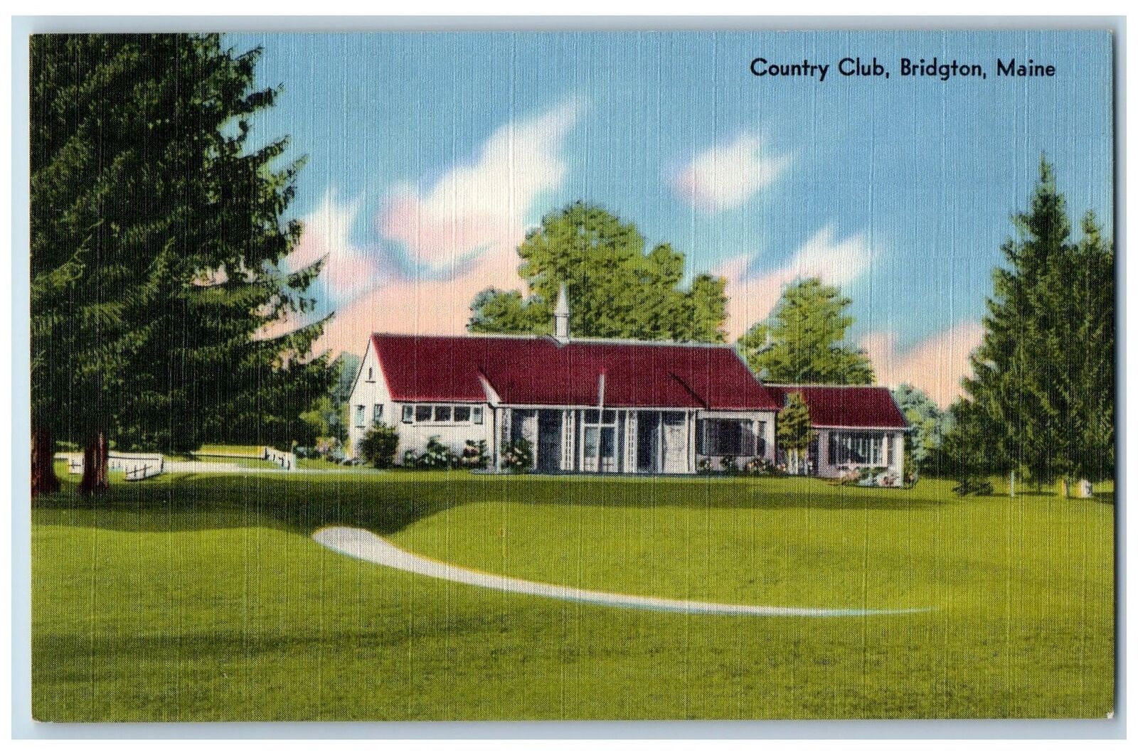c1940's Country Club Building Grounds Pine Trees Bridgton Maine Vintage Postcard