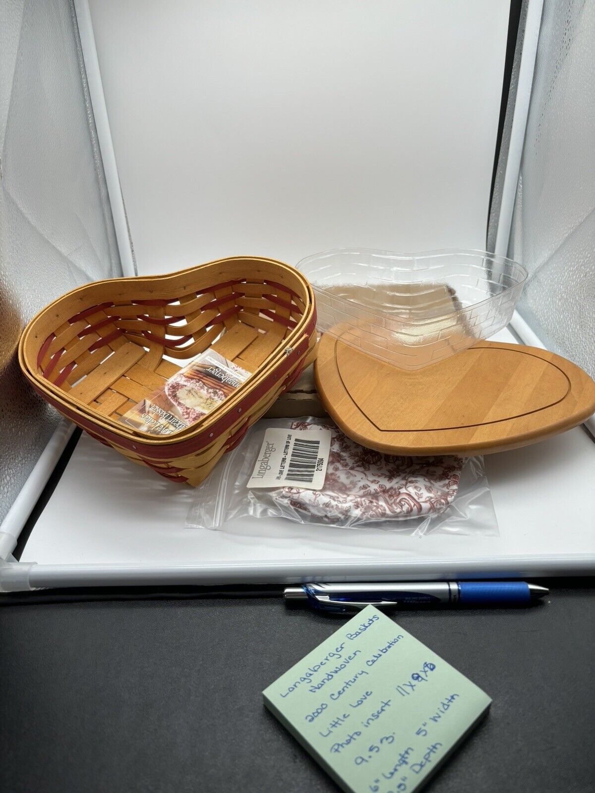 Vintage 1999 Longaberger Sweet Heart Love Letter Basket With Red Fabric & Tray