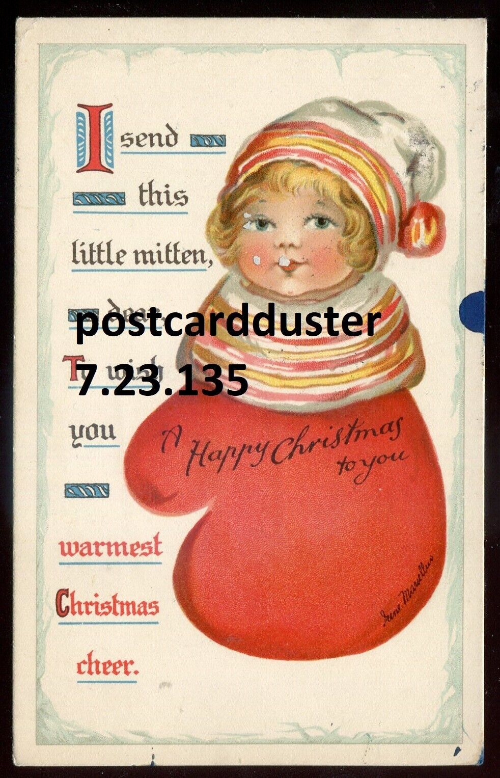 CHRISTMAS Postcard 1914 Artist- IRENE MARSELLUS Girl Mitten by Nister