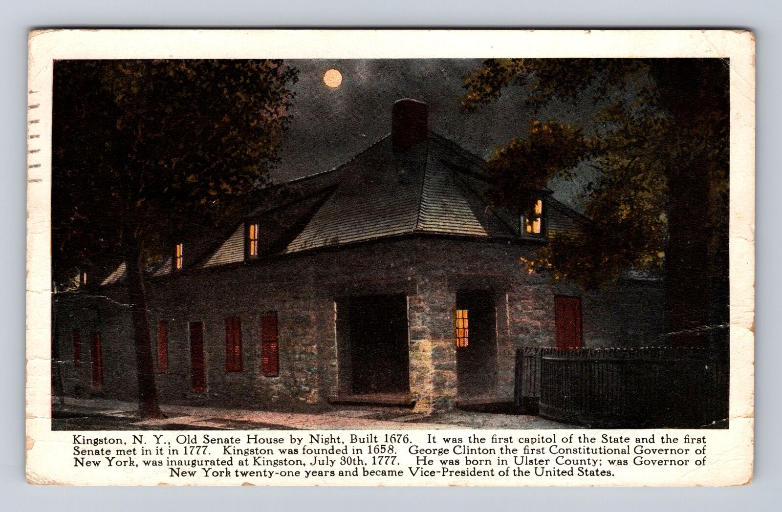 Kingston NY-New York, Old Senate House by Night, Vintage c1923 Souvenir Postcard