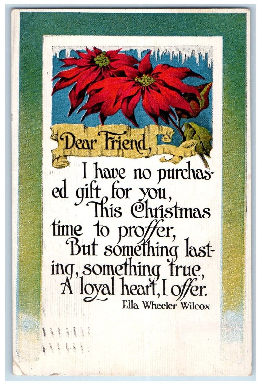Christmas Gibson Postcard Message Ella Wheeler Wilcox Poinsettia Flowers 1912