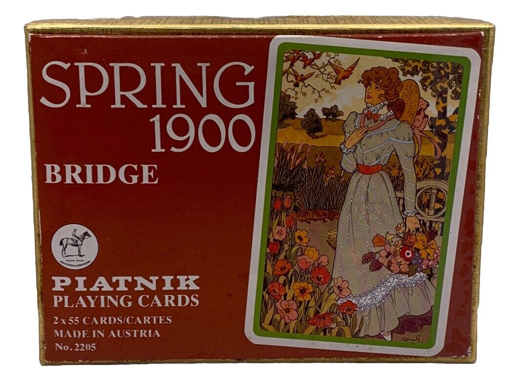 VINTAGE 🌸 SPRING 1900 Bridge Piatnik Playing Cards 2 Deck Set W/ Box No. 2205