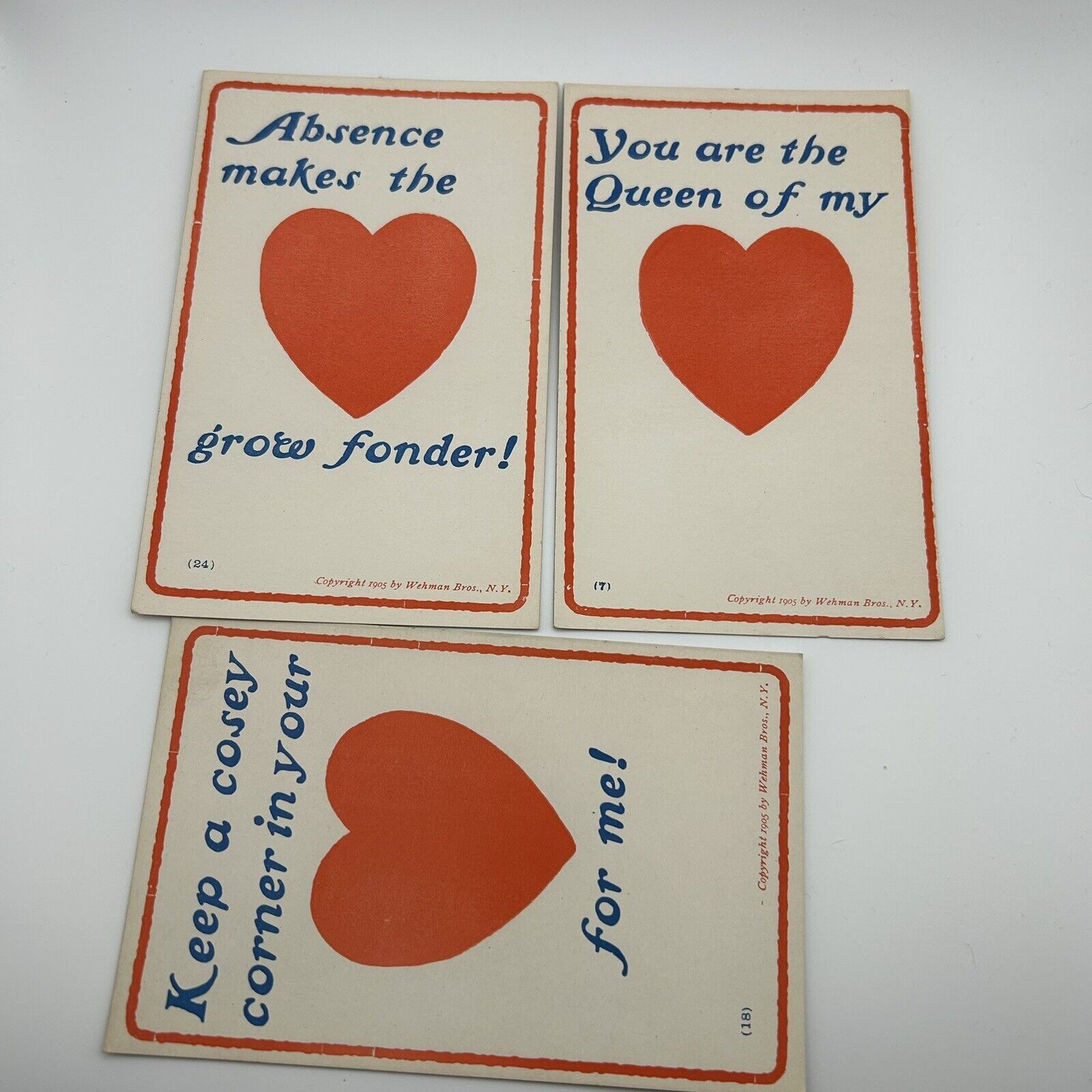 (9) Nine Vintage 1906 Valentine Postcards Unused  Over 100 Years Old Valentines
