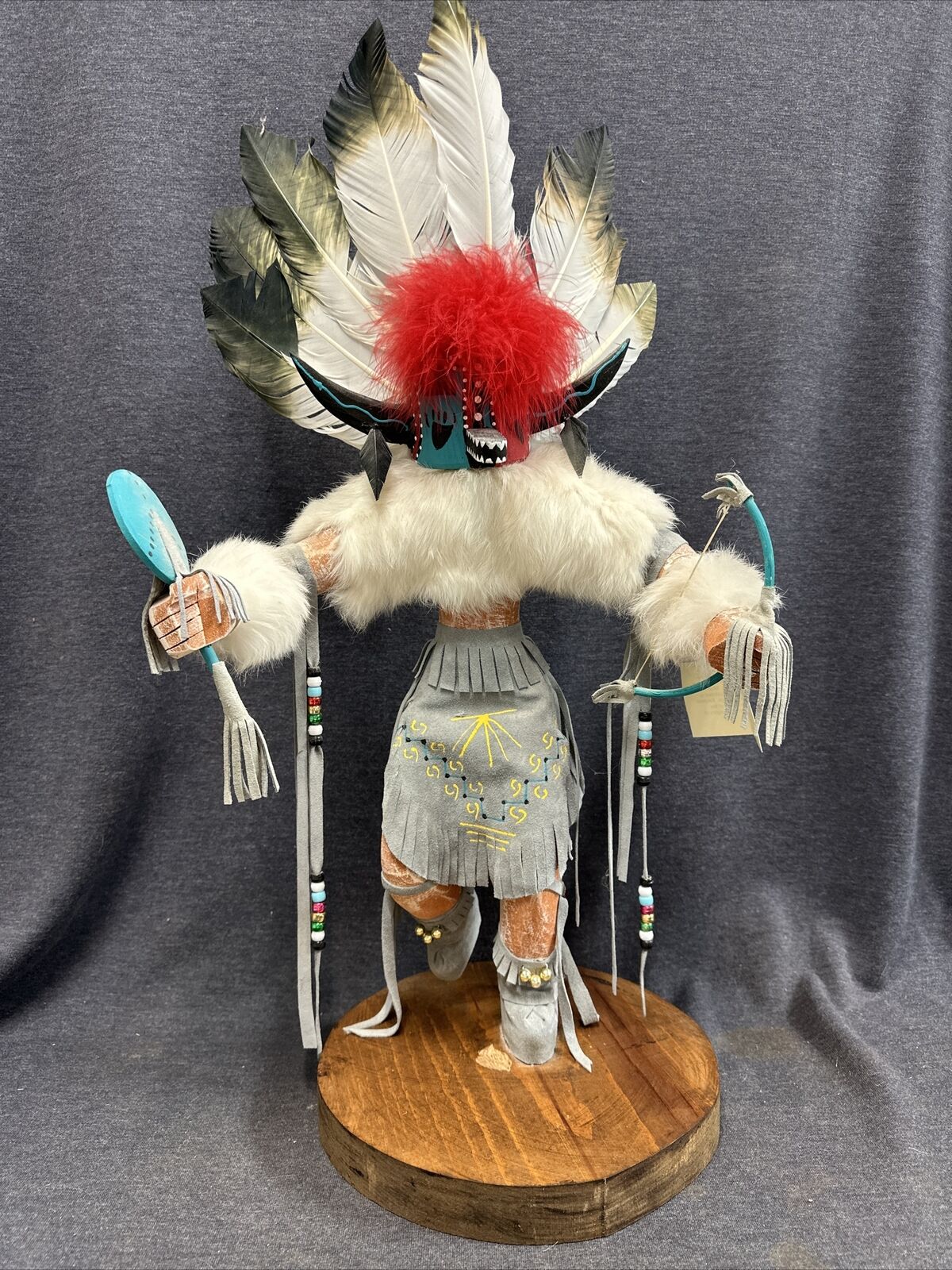 Vintage 25” Navajo Kachina Doll - Honan Badger - Signed - Leather -Fur -feathers