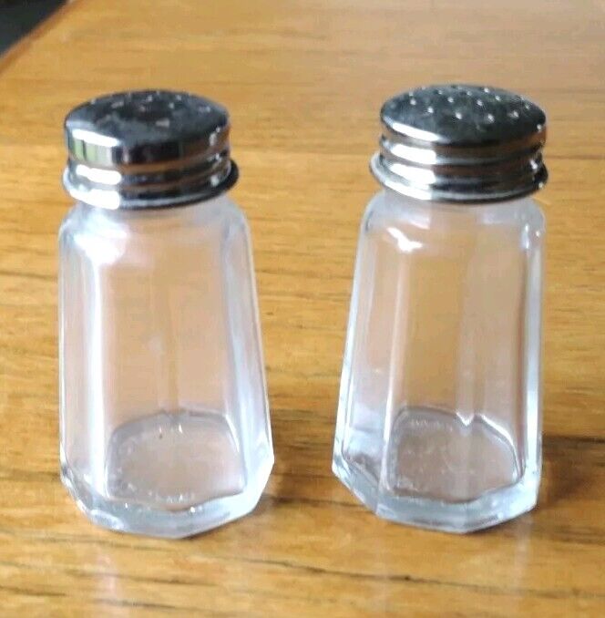 Vintage Metal Top Glass Salt and Pepper Shaker Set