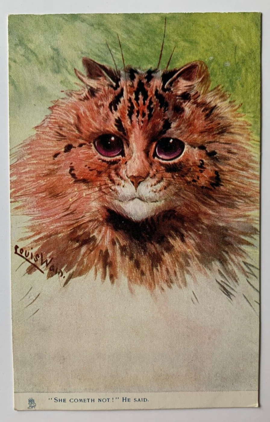 ca 1900s Postcard Cat She Cometh Not Artist Louis Wain