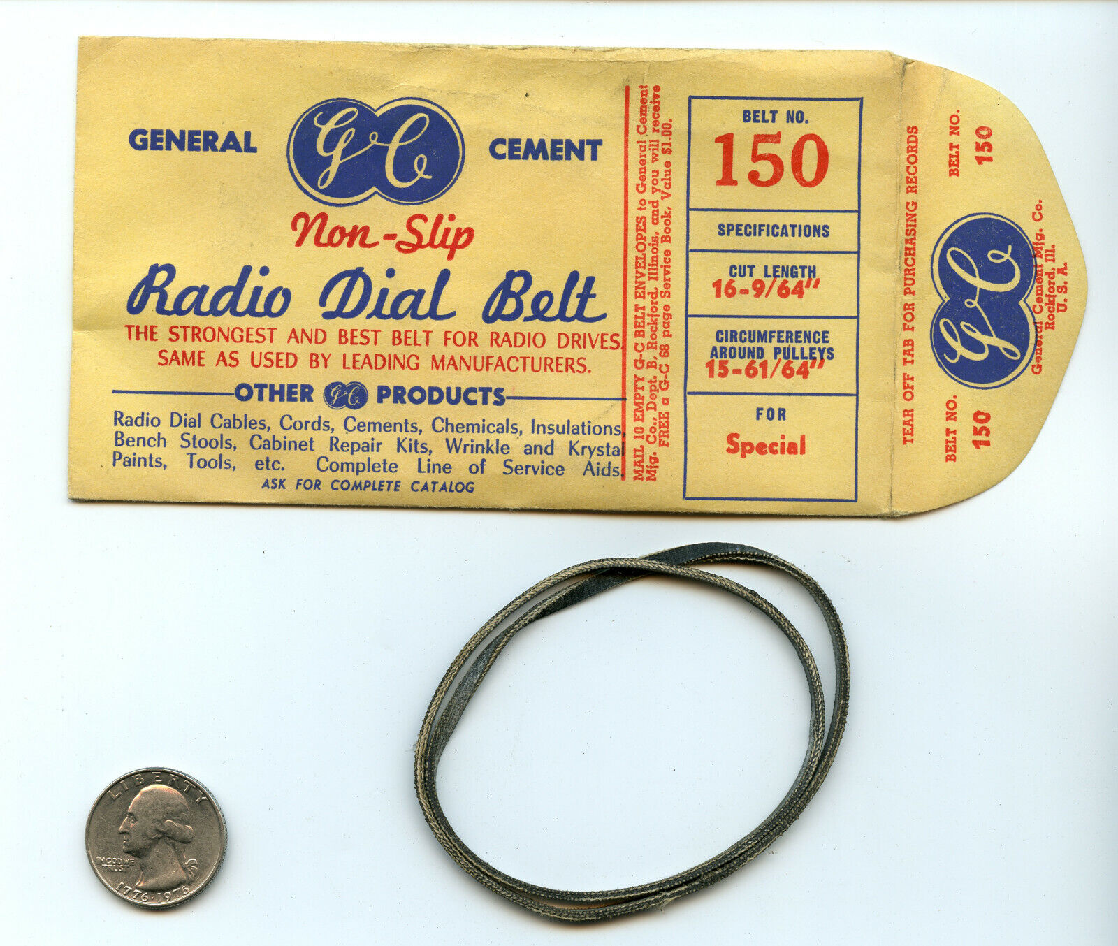 Radio Tuning Dial Belt NOS Tuning Cord General Cement \