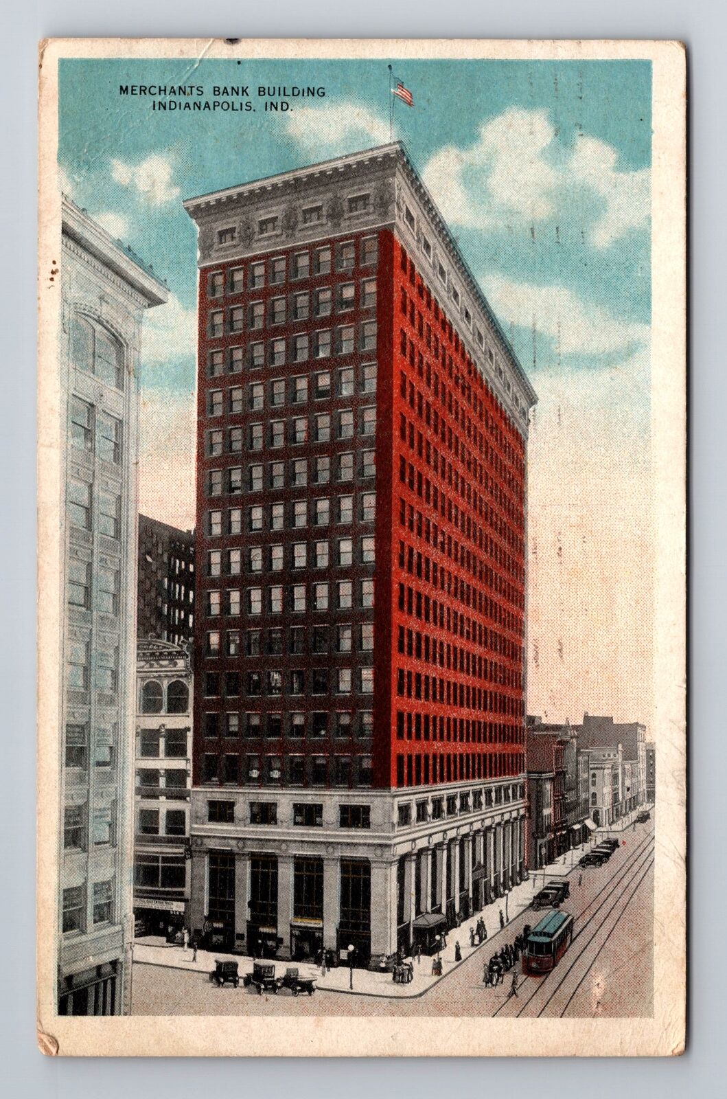 Indianapolis IN-Indiana, Merchants Bank Building, Antique, Vintage Postcard