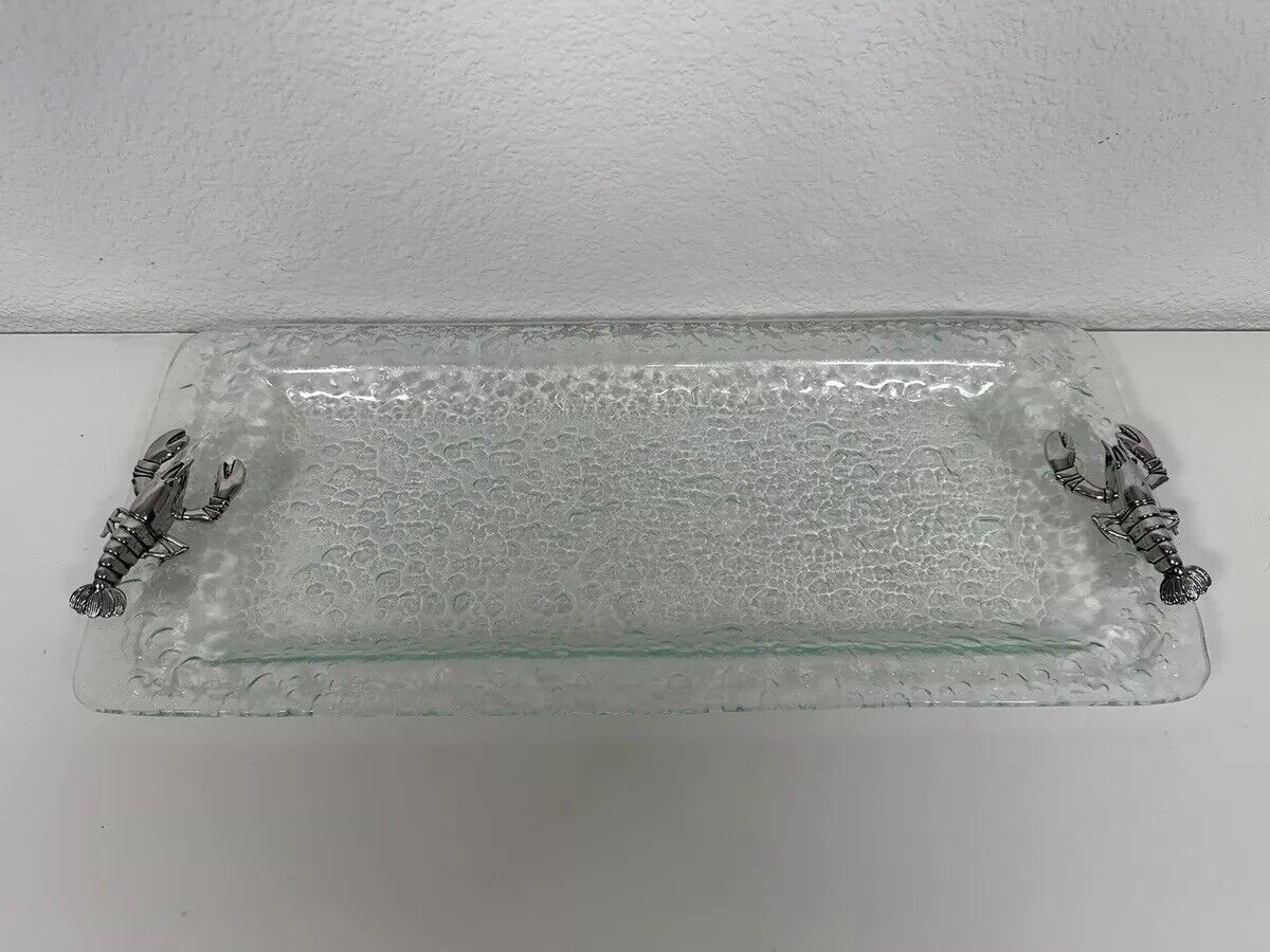 Large Glass Crawfish Crayfish Lobster Serving Tray 21” Collectible Rare