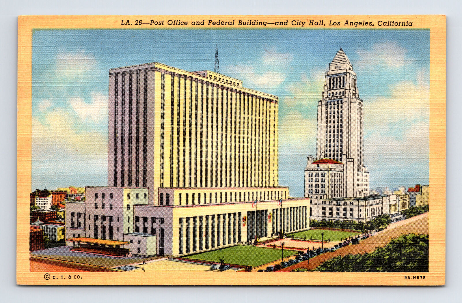 c1939 Linen Postcard Los Angeles CA California US Post Office & Federal Building