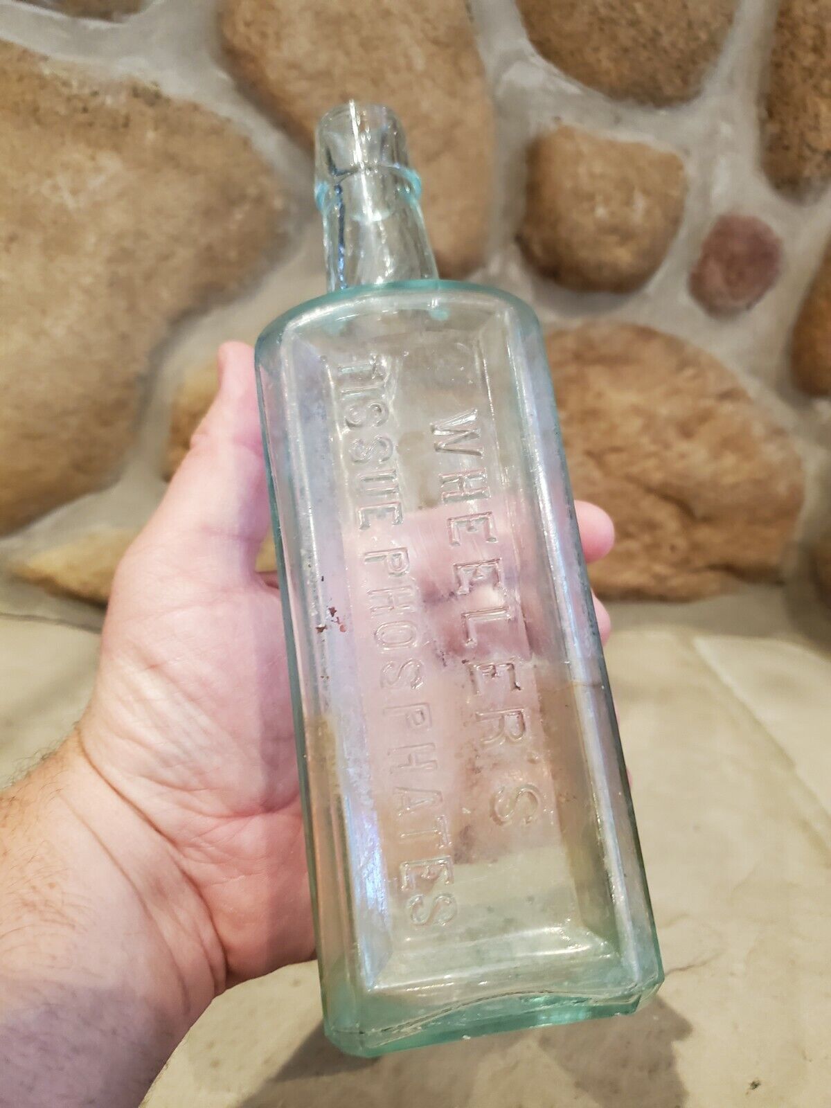 Vintage WHEELER’S TISSUE PHOSPHATES Medicine/Cure Bottle (Square Shape)