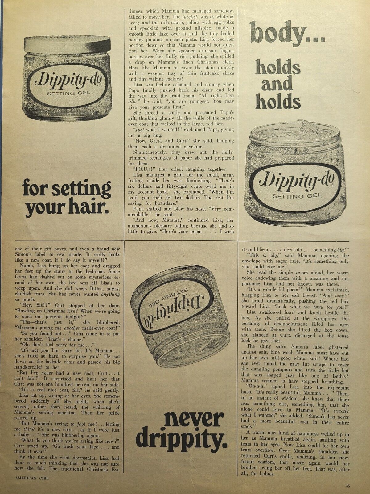 Dippity-do Setting Gel Hair Style Holds Cosmetology Vintage Print Ad 1965