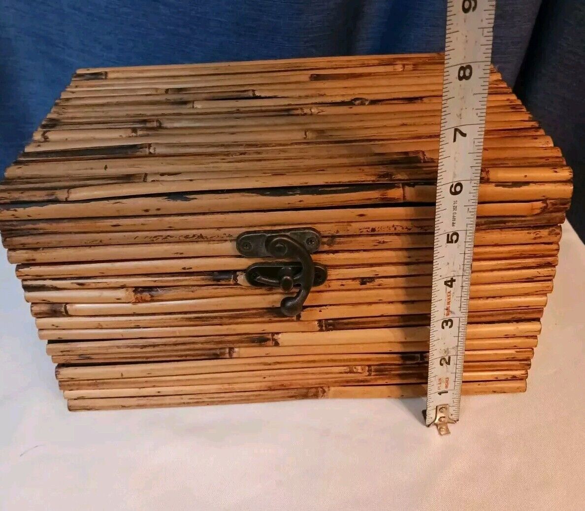 Unique Bamboo Box With Hinge Lid Vintage Petite Storage Container