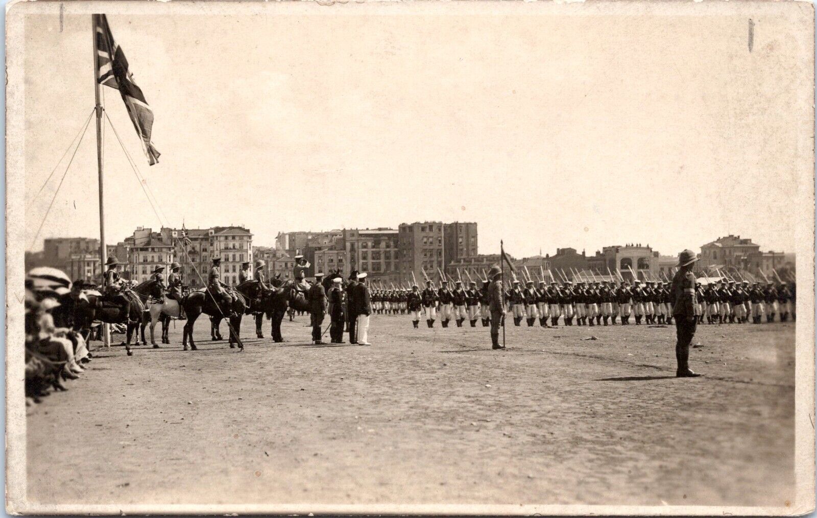 RPPC WWII British Troops on Parade Grounds, Review - Photo Postcard