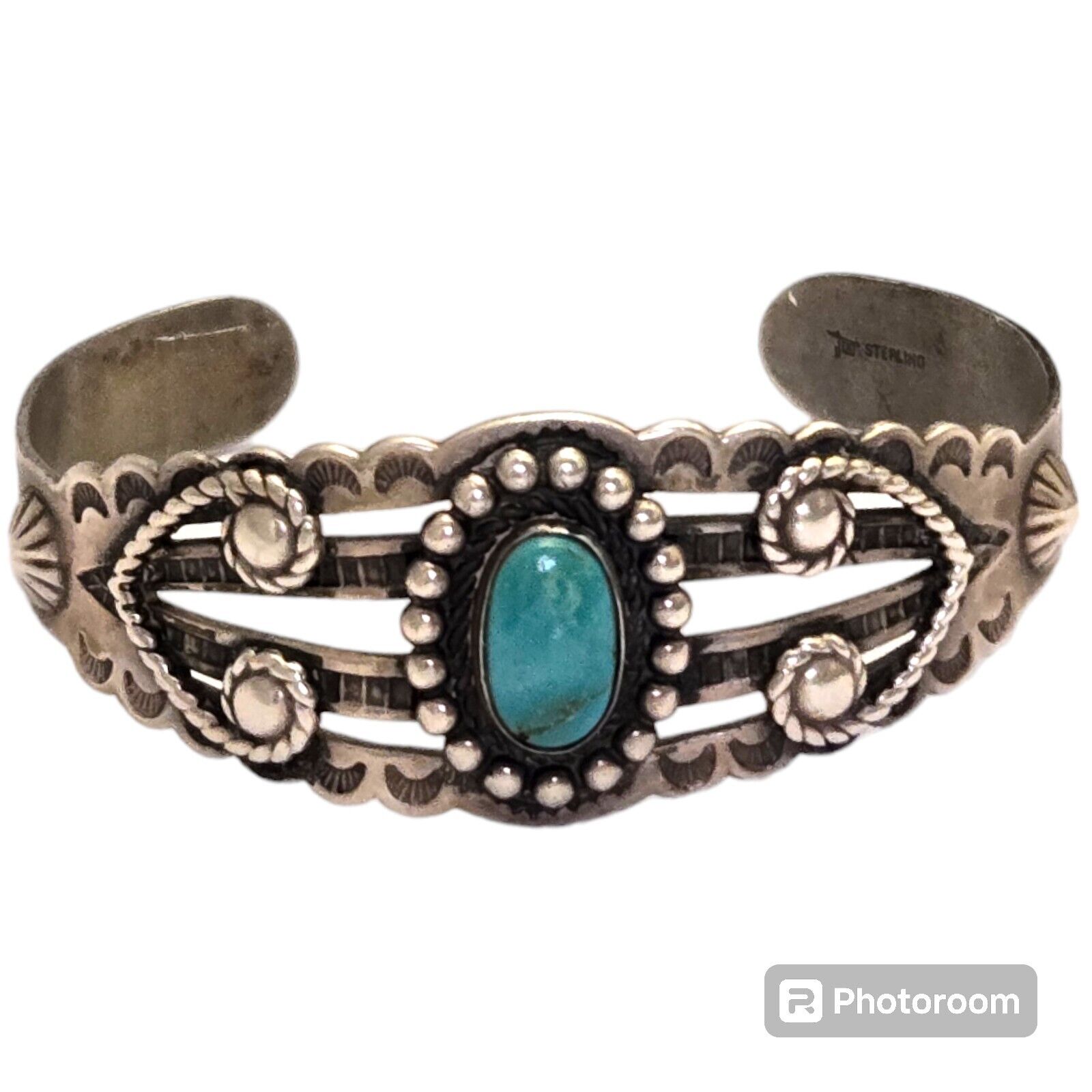 Bell Trading Harvey Era Old Pawn Sterling Silver Turquoise Cuff Bracelet